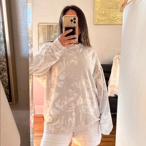 Athleta Cream/brown tie dye Long Sleeve sweater top.